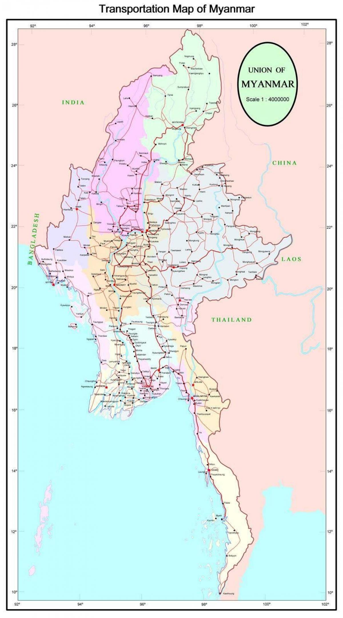 Myanmar carretera carretera mapa