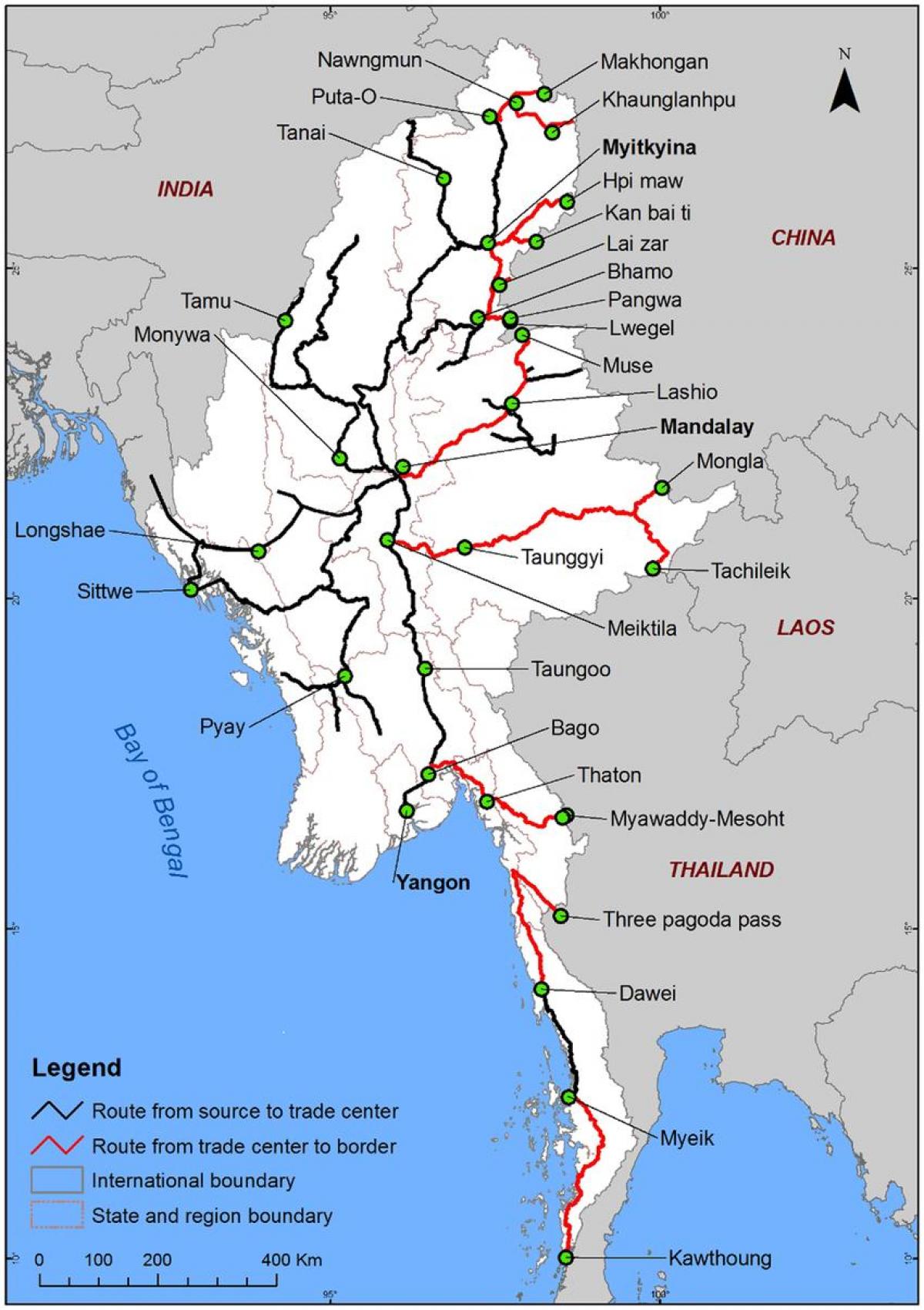 Myanmar carretera mapa detall
