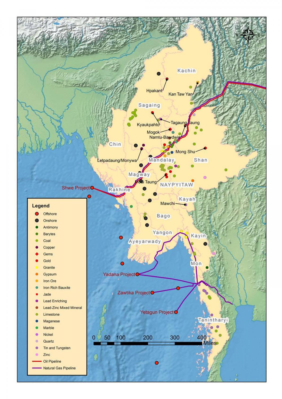 Mapa de Myanmar recursos naturals