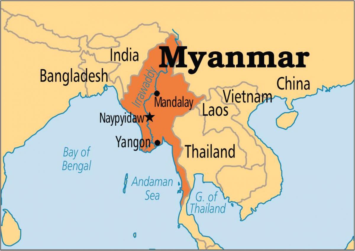 ubicació de Myanmar en el mapa del món