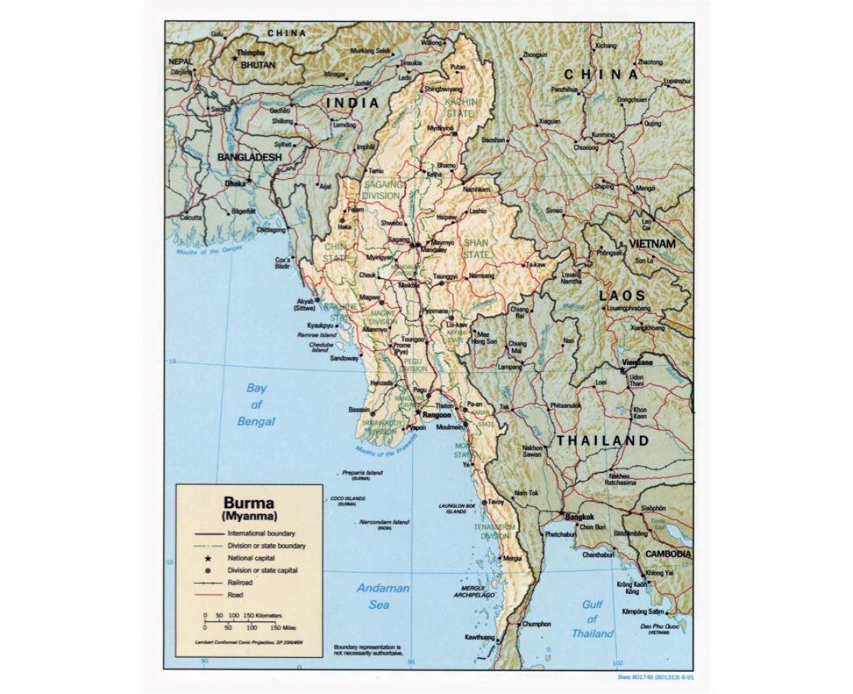 mapa de Myanmar amb les ciutats
