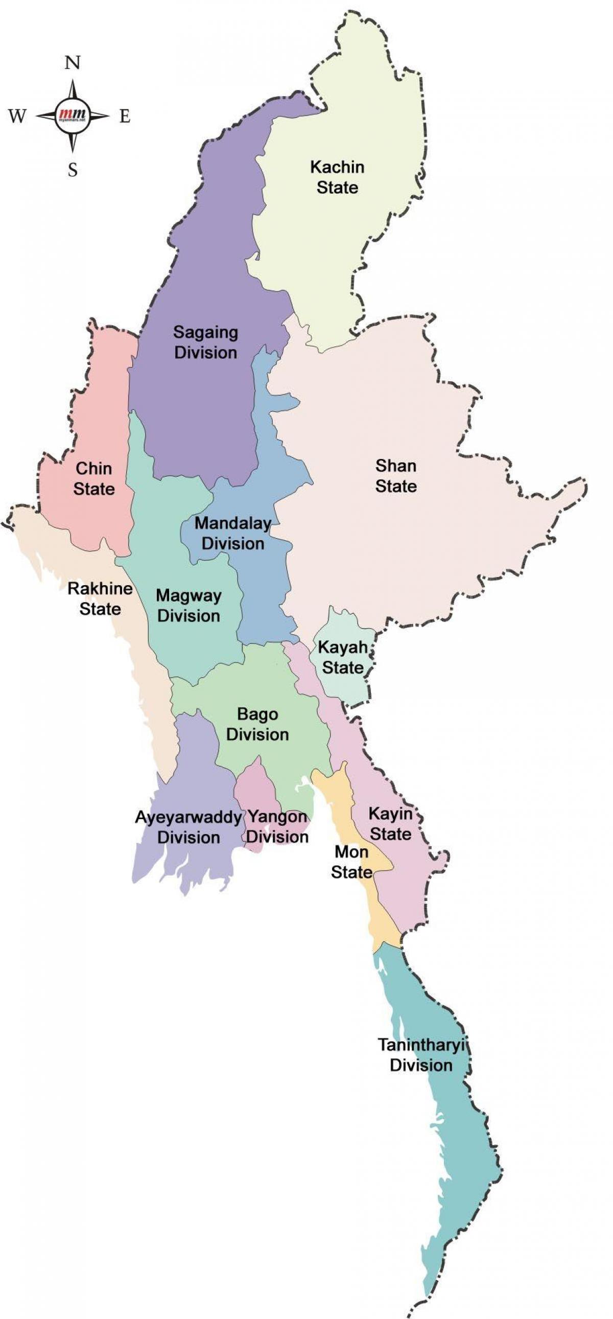 Birmània estats mapa