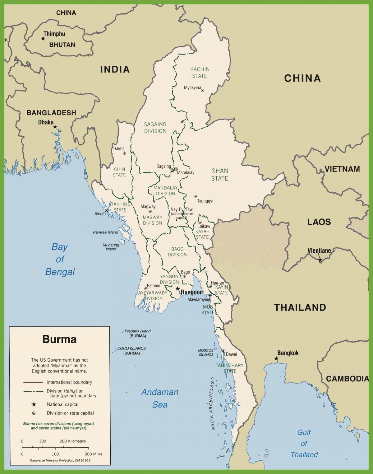 Birmània mapa polític