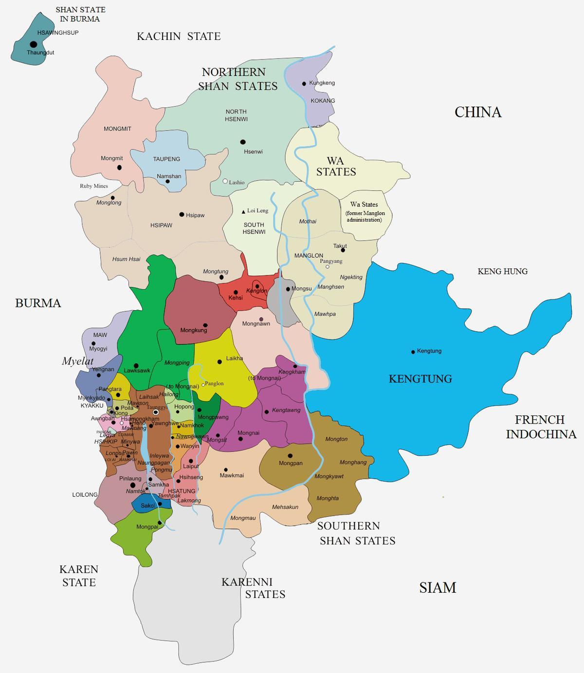 mapa de l'estat shan a Myanmar